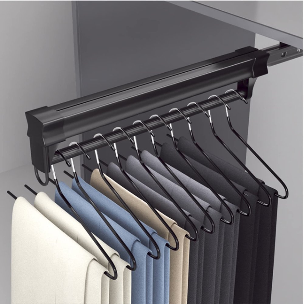 Closet Pull Out Trousers Rack, Extendable Clothes Rail with Sliding Track, Pull Out Closet Rod Adjustable 26-61cm Wardrobe Rail Clothes Rack, 8 Sizes (Size : 61cm)