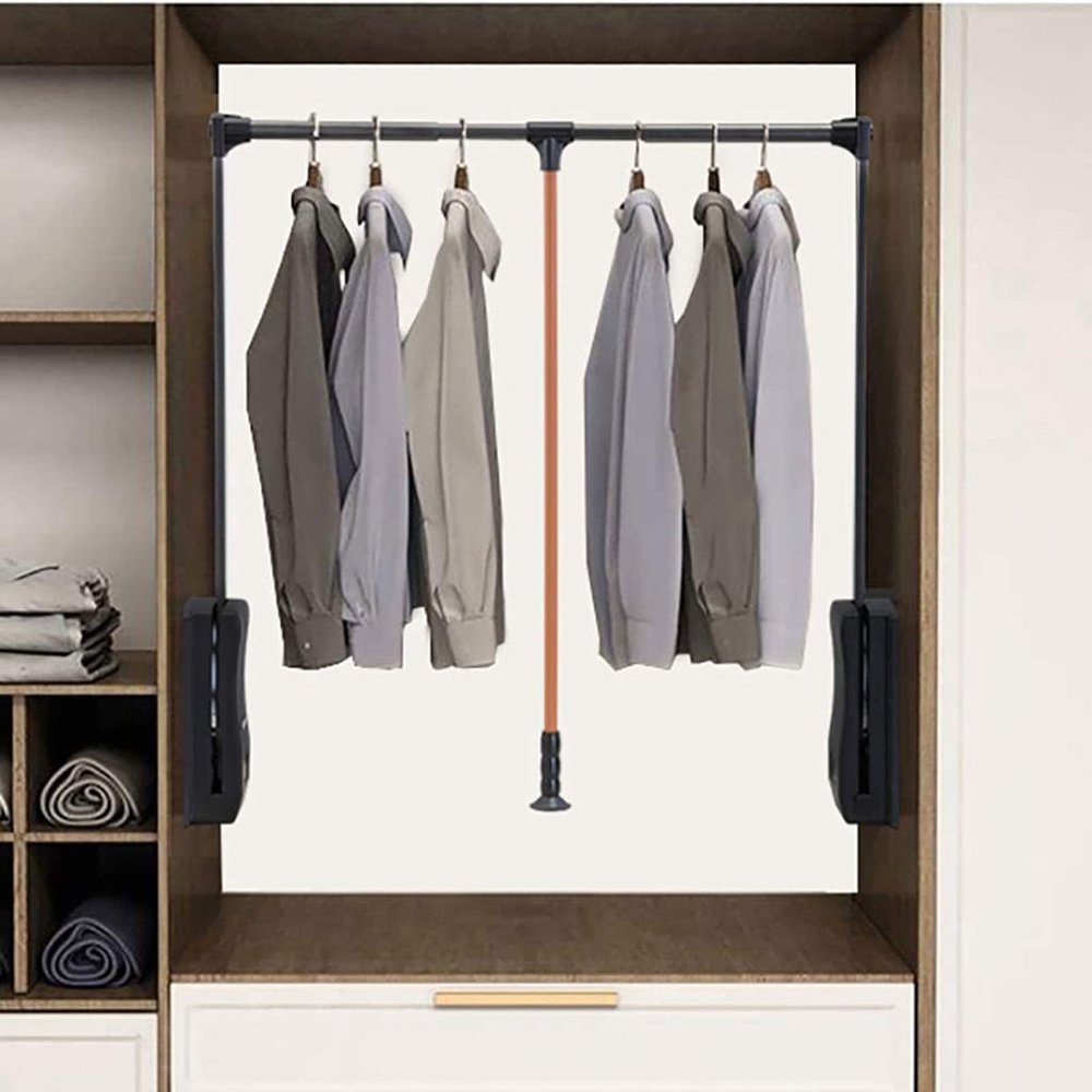 Pull Down Adjustable Wardrobe Rail Adjustable 45-115 cm Lift Clothes Wardrobe Rail Extendable Clothes Hanger Rail Soft Return for Space Saving (Size : (45-60 cm)17.7-23.6in)
