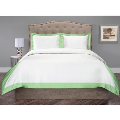 Hotel Luxury 3pc Dual Tone Duvet Cover Set-800 Thread Count Organic Cotton Premium Bedding Collection Twin Size 68 x 86 Inches Machine Washable (White & Sage Green)