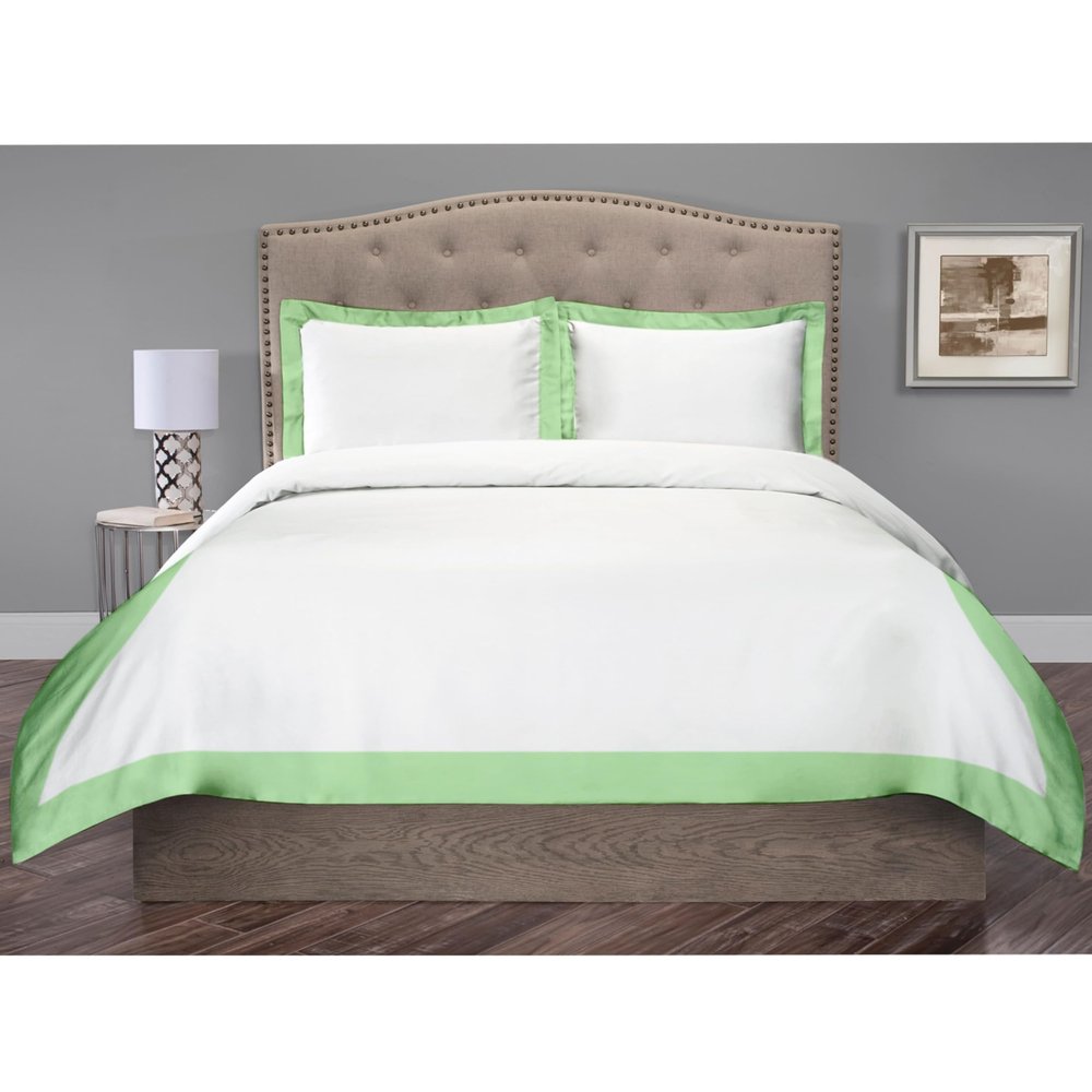Hotel Luxury 3pc Dual Tone Duvet Cover Set-800 Thread Count Organic Cotton Premium Bedding Collection Twin Size 68 x 86 Inches Machine Washable (White & Sage Green)