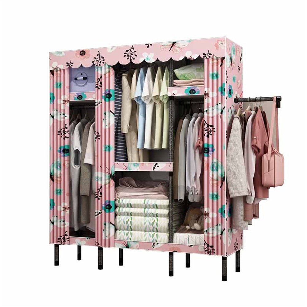 Creative Bedroom Wardrobe,Stable Metal Hanging Rails Fabric Wardrobe Modern Simple Clothes Storage Organizer External Clothes Rail(Size:175 * 103 * 45CM) (175 * 145 * 45CM)
