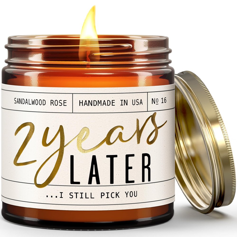 2 Year Gift for Anniversary for Her - '2 Years Later' Soy Candle, w/Sandalwood Rose - Infused w/Essential Oils I 2nd Anniversary Wedding Gift for Wife I 50Hr Burn I USA Made