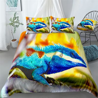 Boasorte Personal Lizard Prints Duvet Cover Set | Wildlife Reptile Tropical Rainforest Lizard Design Bedding Set | with Soft Duvet Cover+2 Pillow Shams(3pcs) or Sheet (4pcs) (A,Queen-3PCS)