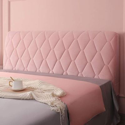 Velvet Bed Headboard Cover for Queen Twin Full King Size, Quilted Bed Headboard Slipcover Thicken Dustproof Headboard Padding Protector Cover (Pink,190cm(75"))