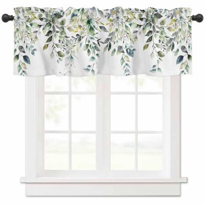 Spring Summer Curtain Valances for Windows Rod Pocket Decorative Window Treatments Watercolor Farmhouse Eucalyptus Leaves Green Valance Curtains Kitchen Short Valances for Living Room Bedroom 60"x18"