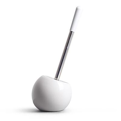 DUJEFF Ceramic Dome Toilet Brush & Holder Modern Freestanding White Compact Toilet Bowl Scrubber, Toilet Brush Holder Bathroom Decor