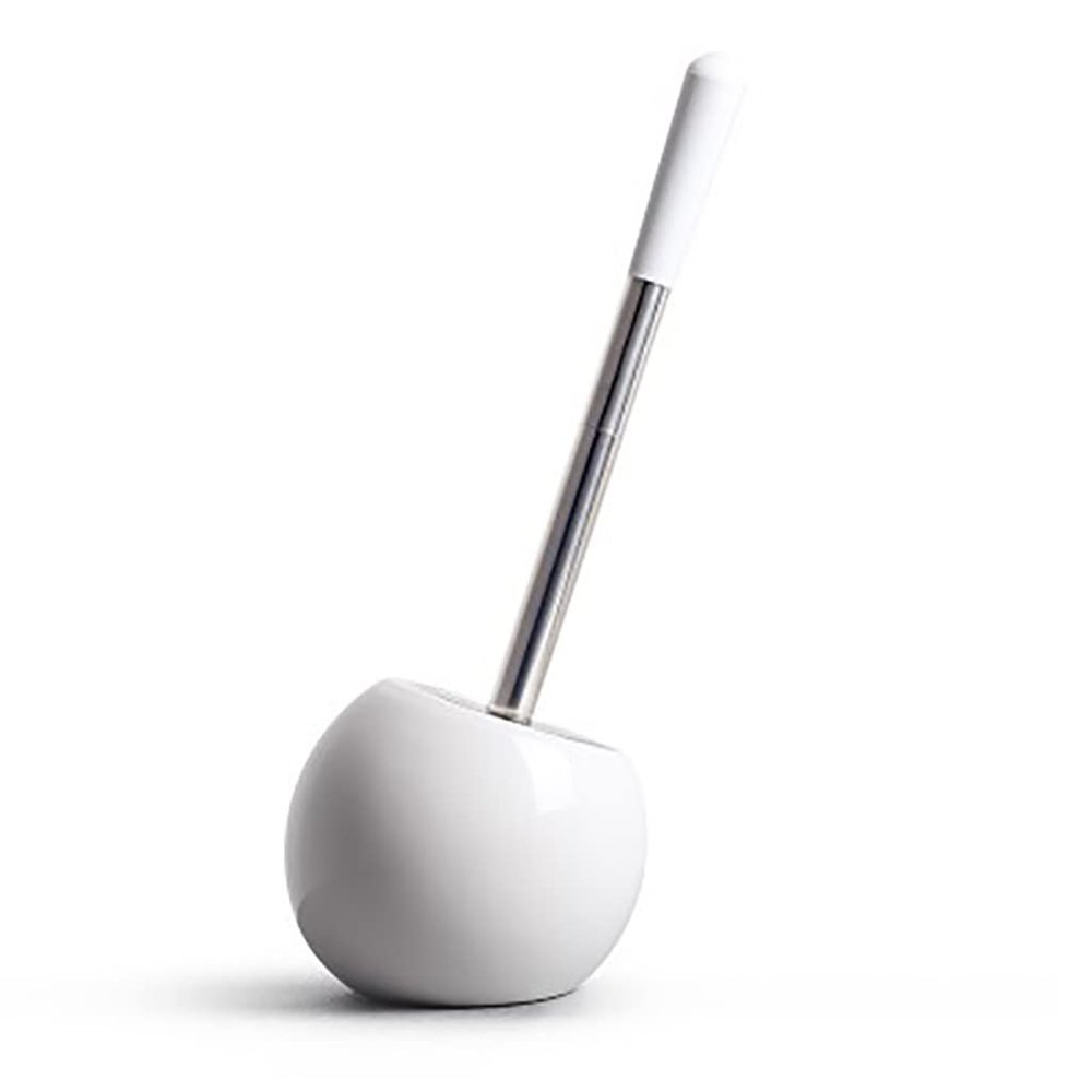 DUJEFF Ceramic Dome Toilet Brush & Holder Modern Freestanding White Compact Toilet Bowl Scrubber, Toilet Brush Holder Bathroom Decor