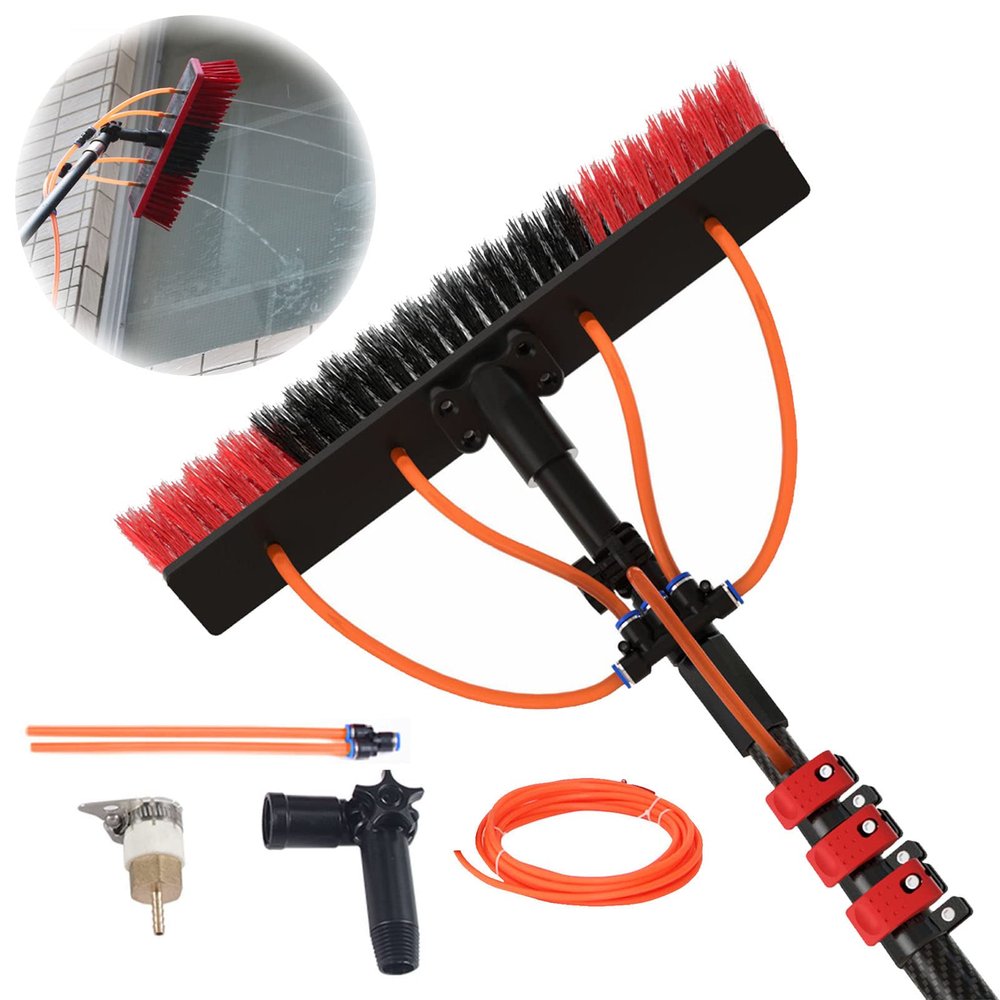 JOMRTS Water Fed Pole Kit Outdoor Window Cleaner Glass Solar Panel Cleaning Tools, Window Washing Kit with 3.6 to 12 M Telescoping Extension Pole (55cm Brush 20FT/6M)