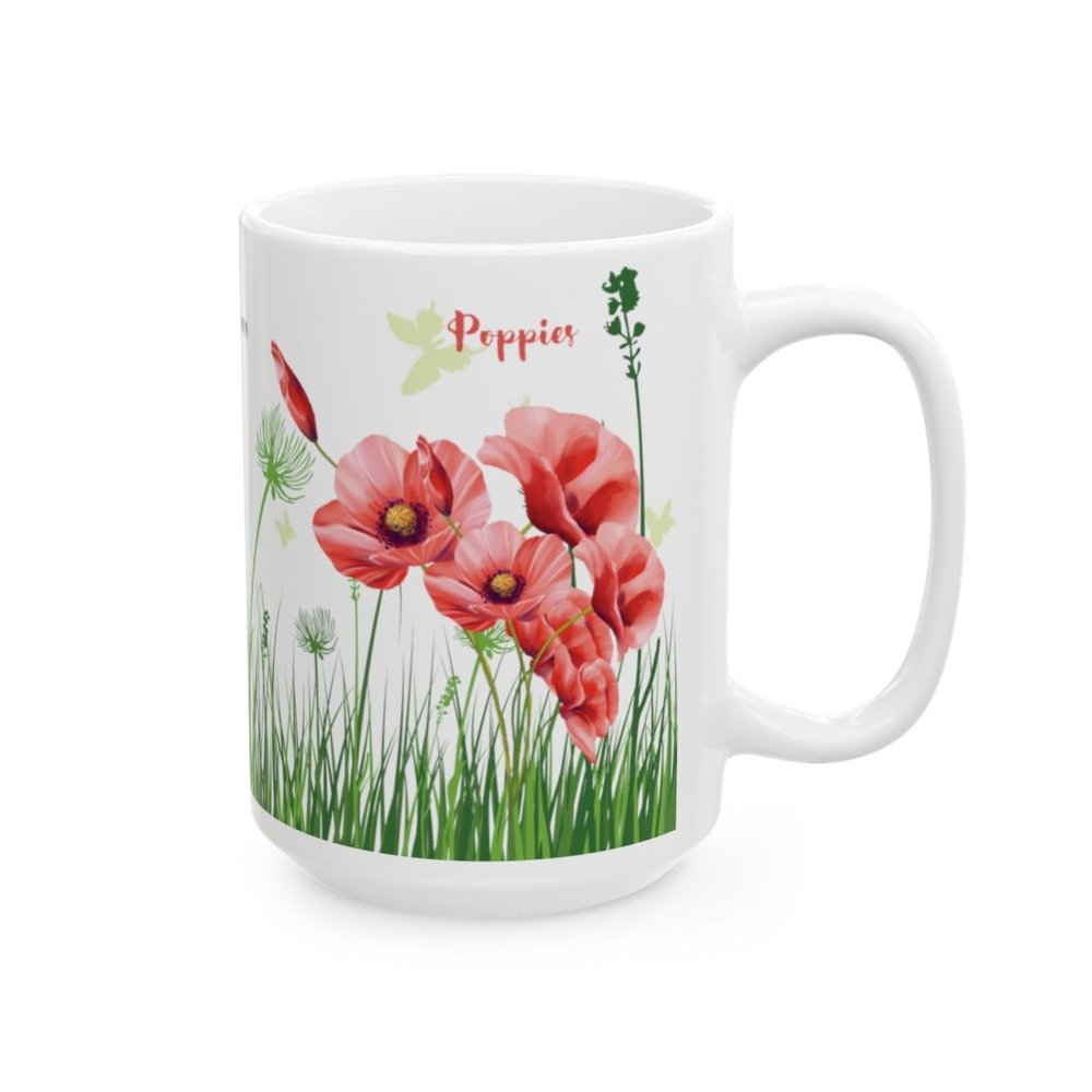August Birth Flowers - Poppies and Gladiolus Flower Mug (11oz, 15oz), Birth Month Flower Gifts for Women, Floral Mug for August Birthday (August's Flowers, 15oz)
