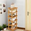 clinmday Vertical Shoe RackShoe Rack Organizer 6 Vertical Storage Rack Narrow Shelf Small Wooden Shoe Rack Stable Structure Waterproof Large Capacity Bamboo Great Load Bearing for Closet Entryway view 1