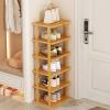 clinmday Vertical Shoe RackShoe Rack Organizer 6 Vertical Storage Rack Narrow Shelf Small Wooden Shoe Rack Stable Structure Waterproof Large Capacity Bamboo Great Load Bearing for Closet Entryway view 2