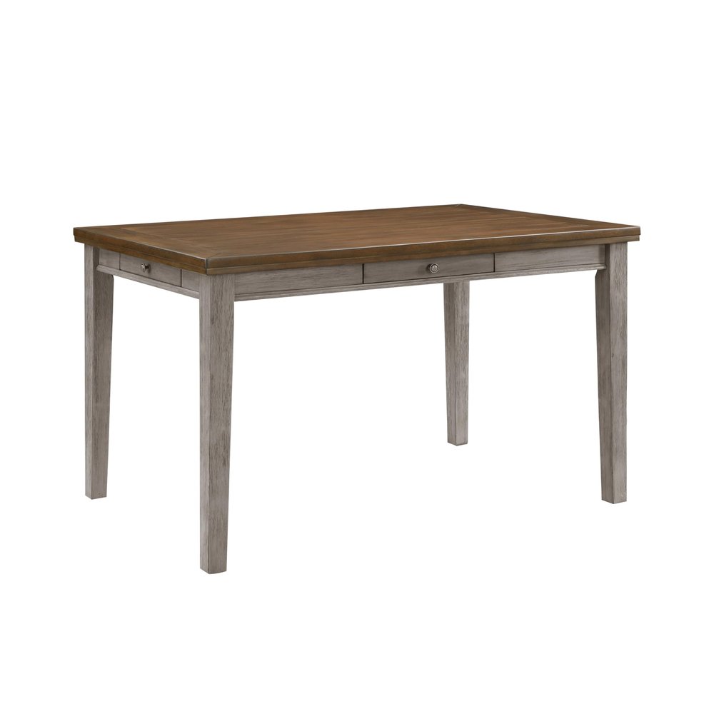 Benzara Trea 36 Inch Counter Height Table- 6 Seater- 4 Drawers- Cherry Brown- Gray