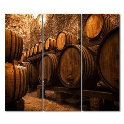 3 Panel Large Wall Art Cellar with Barrels for Storage of Wine, Italy Picture Poster for Home Office Wall Decorations, Stretched Framed Gallery-Wrapped Ready to Hang, 60" Wx40 H