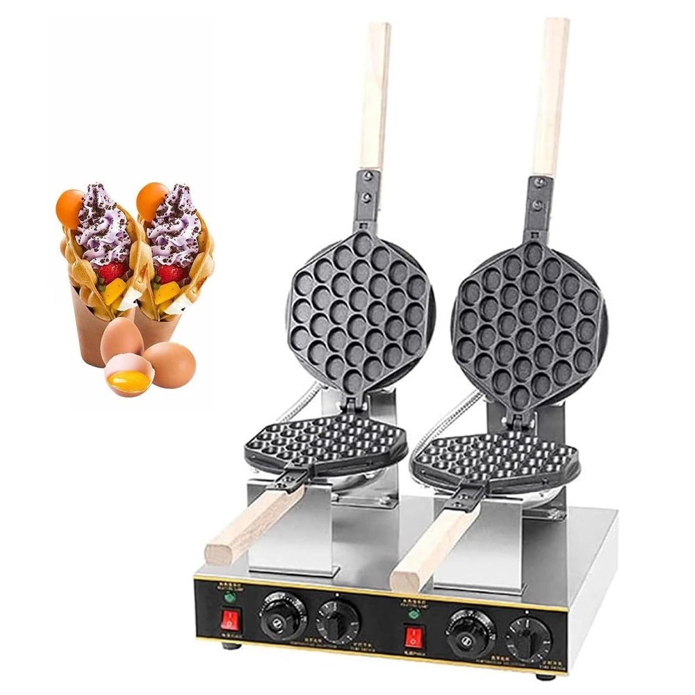 LPLYAA Commercial Bubble Waffle Maker, 1400W&1400W Double-head Rotatable Egg Bubble Puff Waffle Iron, Non-stick Waffle Baker Machine For Restaurant Cafes Bakery, Independent Temp & Time Control
