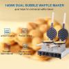 LPLYAA Commercial Bubble Waffle Maker, 1400W&1400W Double-head Rotatable Egg Bubble Puff Waffle Iron, Non-stick Waffle Baker Machine For Restaurant Cafes Bakery, Independent Temp & Time Control view 4
