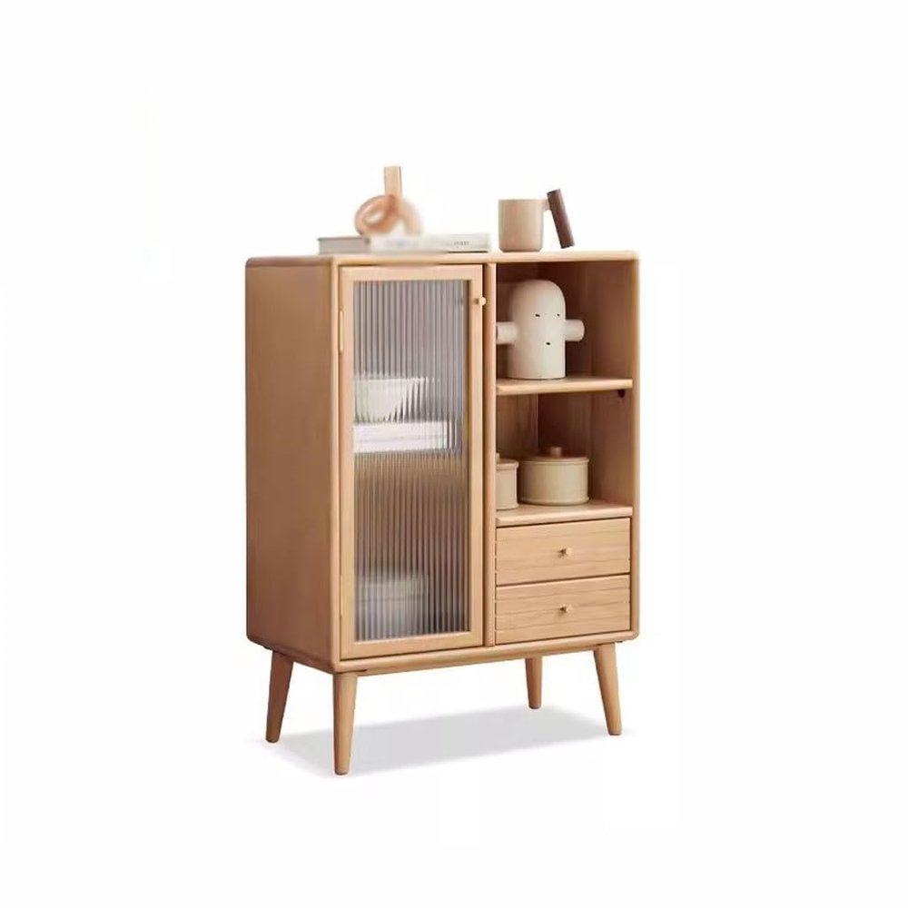 SONGCHAO Coffee Bar Cabinet Solid Wood TV Cabinet Side Cabinet Simple Wide Storage Cabinet Living Room Home Log Storage Cabinet Small Sideboard Buffet Cabinet with Storage