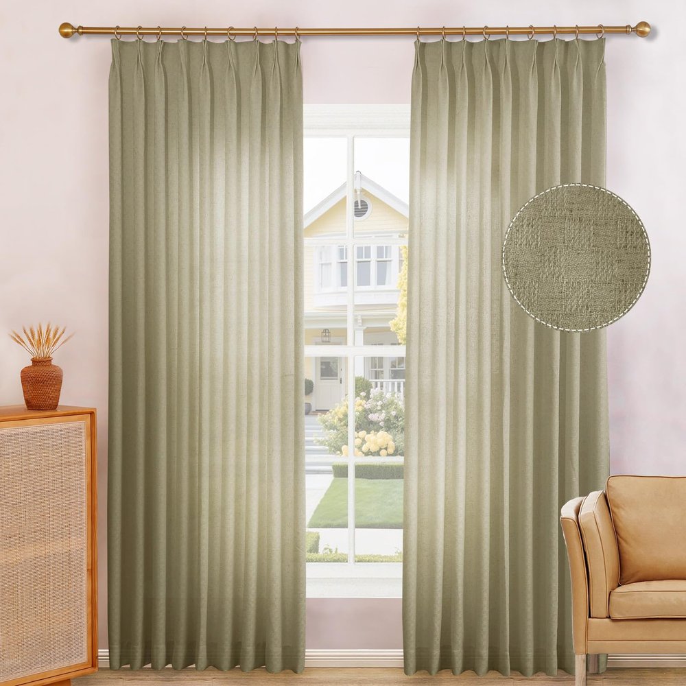 DotheDrape Pinch Pleated Linen Semi Sheer Curtain, 84 Width 84 Inch Long