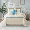 Stratford Park Beige Blue Comforter Set Queen Size, 7 Piece, Microfiber Technique, All Season Bedding Set, Home Decor, Matching Pillows & Shams, Bedskirt view 1