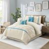 Stratford Park Beige Blue Comforter Set Queen Size, 7 Piece, Microfiber Technique, All Season Bedding Set, Home Decor, Matching Pillows & Shams, Bedskirt view 2