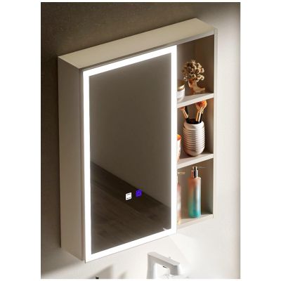 Aluminum Bathroom Medicine Cabinet, Small Bathroom Mirror Cabinet with LED Light, Defog Button, White Over The Toilet Storage Cabinet, with Internal Tool Storage Area (Color : B, Size : 55x68x