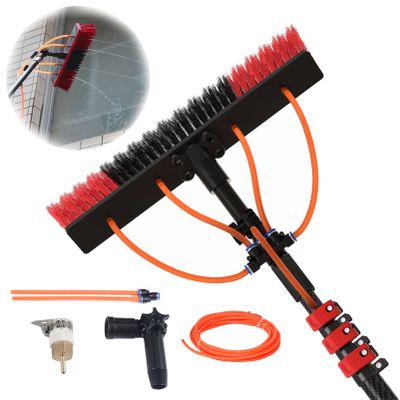 JOMRTS Water Fed Pole Kit Outdoor Window Cleaner Glass Solar Panel Cleaning Tools, Window Washing Kit with 3.6 to 12 M Telescoping Extension Pole (55cm Brush 30FT/9M)
