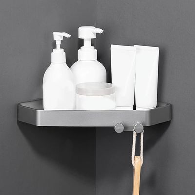 ANNBKA Shower Shelf Racks Shower Caddy Bathroom Corner Shelf with Hooks, Shower Room Triangular Basket Wall Mounted Storage Rack Shower Caddy (Color : Gray, Size : 1 Layer)