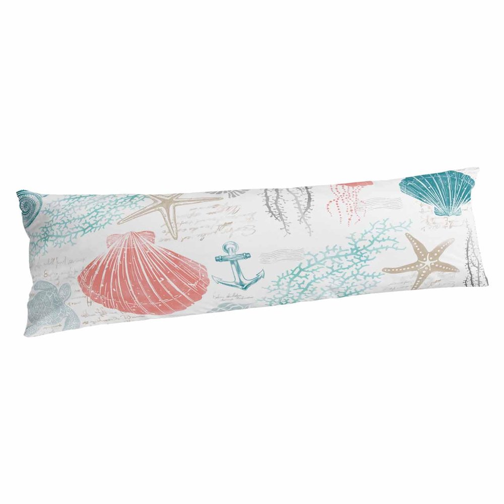 Coastal Coral Red Body Pillowcase,Soft Bed Throw Pillow Covers Luxury Decorative Sofa Couch Long Lumbar Pillow Sham Cushion Case with Envelope Closure,Nautical Ocean Turtle Teal Starfish Conch 20"x54"