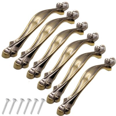 LEIXIUSM Door Kitchen Hardware Cupboard Knobs, 6PCS Vintage Cabinet Handles, Chic Drawer Handles, Furniture Door Pull Handles, Antique Kitchen Cupboard Handles, 128mm Hole Center, Green Bronze