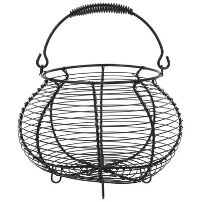 Metal Wire Egg Basket Farmhouse Round Wire Fruit Basket with Handle Chicken Egg Collecting Basket for Gathering Fresh Egg Countertop Holder Vintage Storage Basket