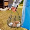 Metal Wire Egg Basket Farmhouse Round Wire Fruit Basket with Handle Chicken Egg Collecting Basket for Gathering Fresh Egg Countertop Holder Vintage Storage Basket view 2