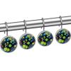asebiunh Shower Curtain Hooks, Tennis Ball Pattern Shower Curtain Rings Stainless Steel Rust-Proof Shower Hooks Rings for Bathroom Shower Rods Curtains, Set of 12 Hooks view 2