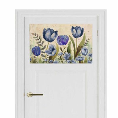 Debedcor Blackout French Door Curtain, Blue Purple Spring Floral Thermal Insulated Door Curtains for Door Window, Summer Botanical Tulip Vintage Tie Up Shade Door Window Covering for Patio, 26 x 20 In