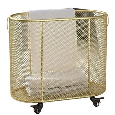 CSLOPMH Laundry Basket Clothes Hamper Metal Laundry Hamper Freestanding Laundry Basket On Wheels, Decorative Laundry Baskets For Sundries Storage Laundry Hamper Washing Basket, Gold