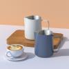 Milk Frothing Pitcher, Comfortable Wear Resistant Beautiful Texture Milk Foamer Cup Double V Outlet Ergonomic Stainless Steel for Restaurant (Royal Blue) view 3