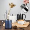 Milk Frothing Pitcher, Comfortable Wear Resistant Beautiful Texture Milk Foamer Cup Double V Outlet Ergonomic Stainless Steel for Restaurant (Royal Blue) view 4