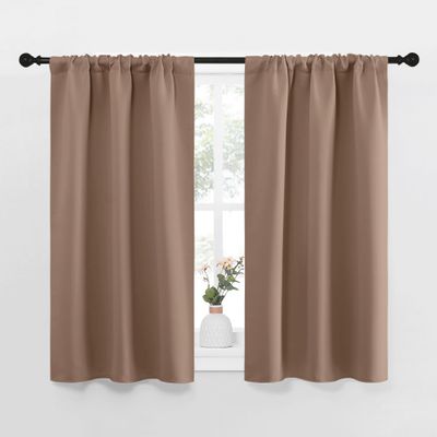 NICETOWN RV Blackout Curtains for Camper Windows, Window Treatment Thermal Insulated Rod Pocket Small Blackout Draperies/Drapes for Bedroom/Kitchen (Cappuccino, Set of 2, 29" Wide by 40" Long)