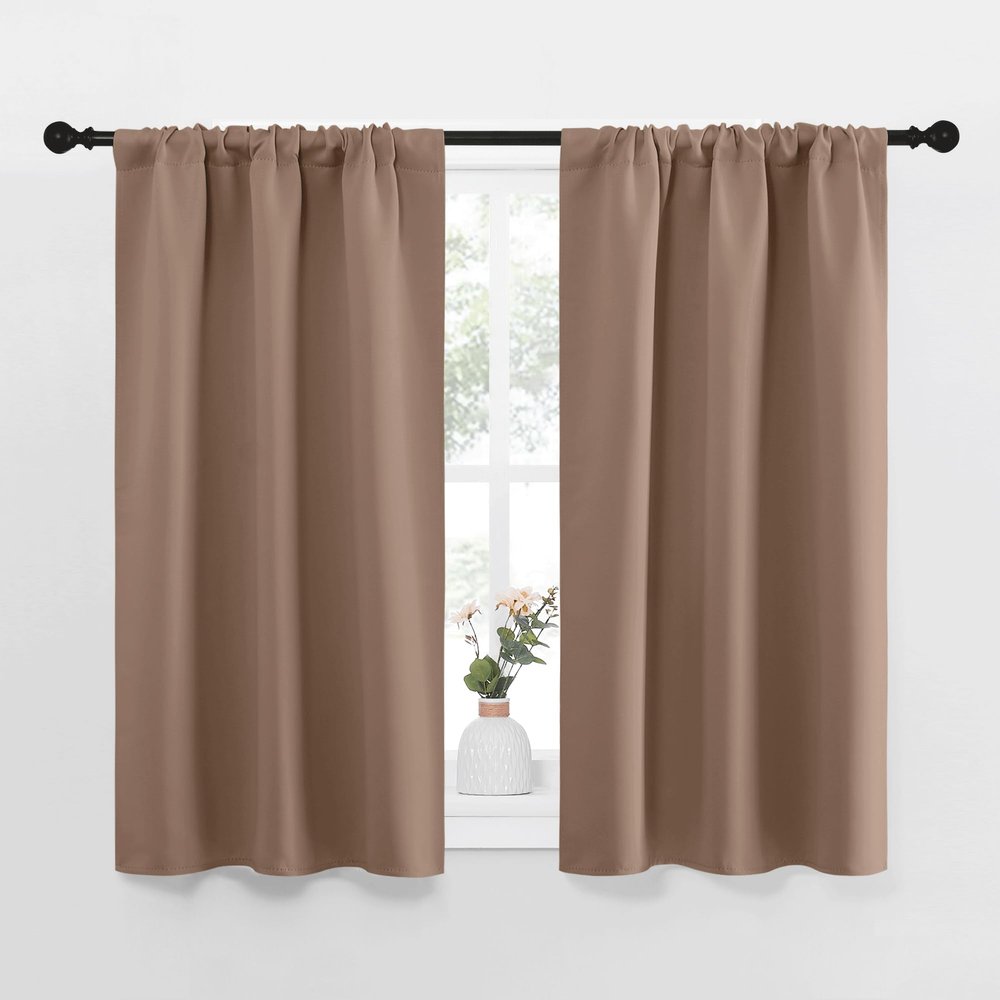 NICETOWN RV Blackout Curtains for Camper Windows, Window Treatment Thermal Insulated Rod Pocket Small Blackout Draperies/Drapes for Bedroom/Kitchen (Cappuccino, Set of 2, 29" Wide by 40" Long)