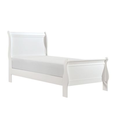 Benzara Vele Twin Size Bed with Panel Headboard- Sleigh Design- White Wood Finish