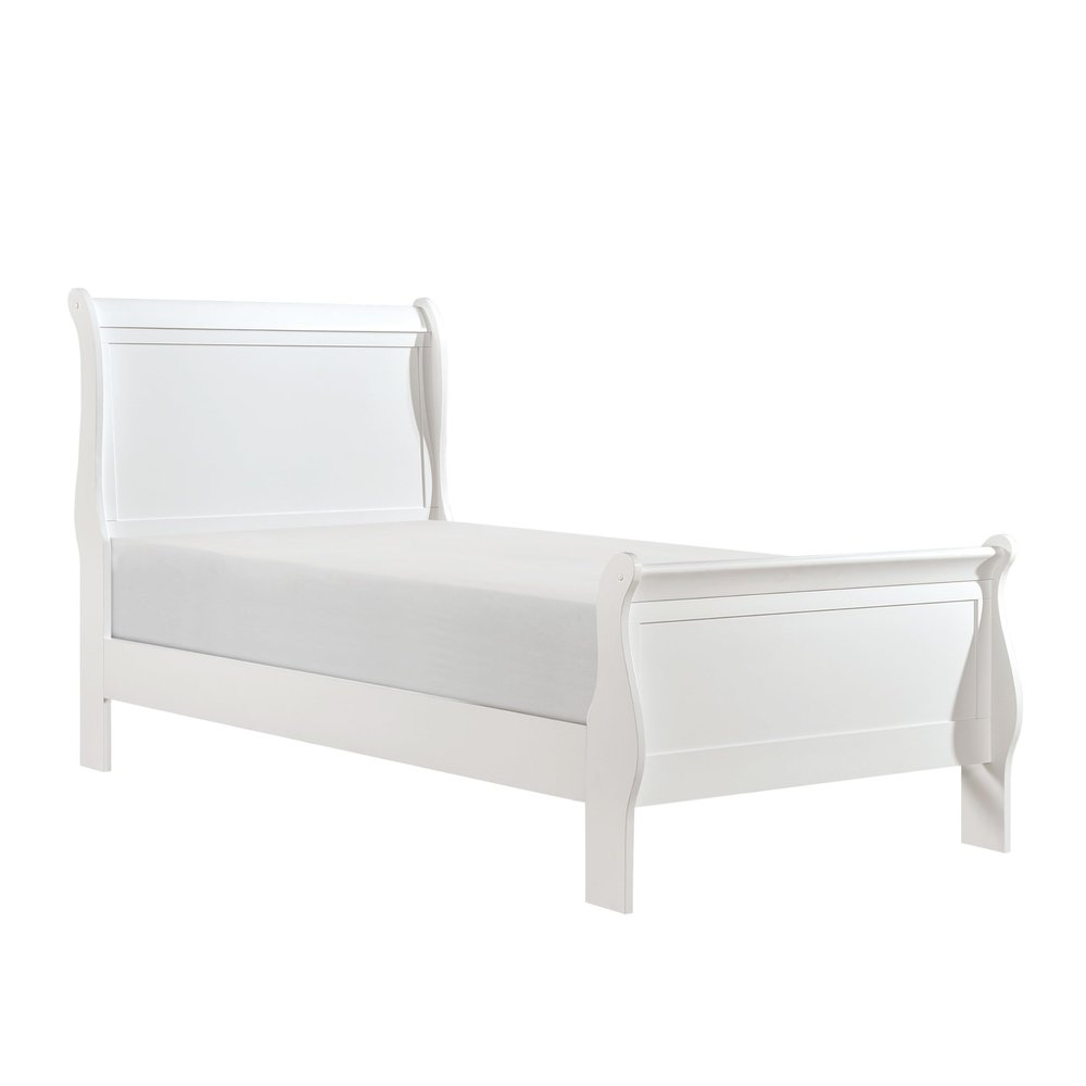 Benzara Vele Twin Size Bed with Panel Headboard- Sleigh Design- White Wood Finish