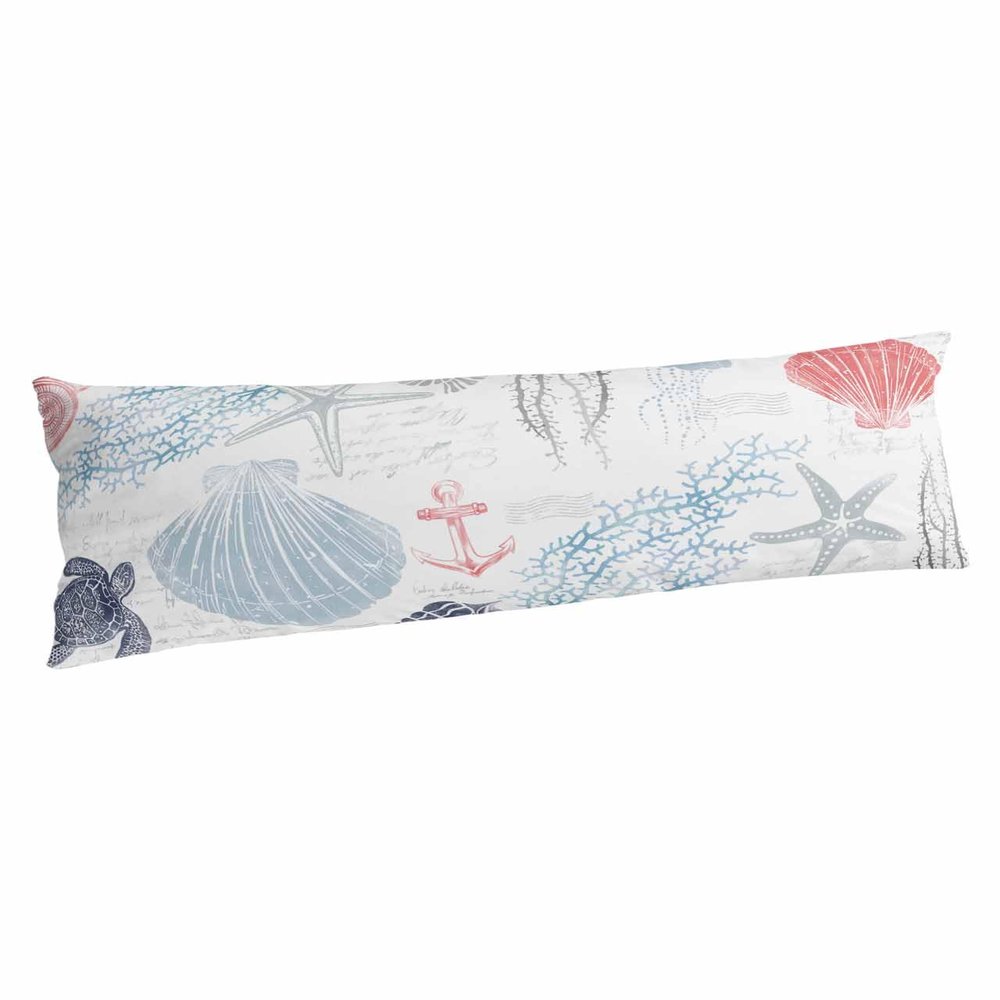 Coastal Navy Body Pillowcase, Soft Bed Throw Pillow Covers Luxury Decorative Sofa Couch Long Lumbar Pillow Sham Cushion Case with Envelope Closure, Coral Red Blue Nautical Anchor Seaweed 20"x54"