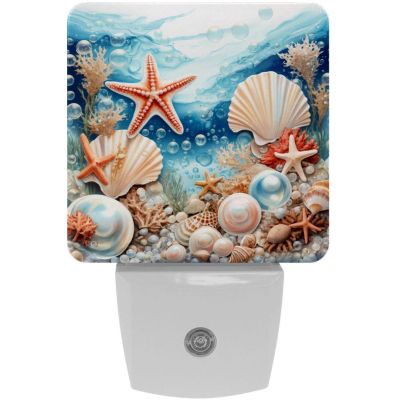 KikandKo Night Lights Plug Into Wall 2 Pack, Ocean Seashell Starfish Night Light for Kids, LED Nightlight with Dusk to Dawn Sensor for Bathroom, Children Room, Nursery, Gift, 7.6x7.6cm/3inx3in