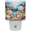 KikandKo Night Lights Plug Into Wall 2 Pack, Ocean Seashell Starfish Night Light for Kids, LED Nightlight with Dusk to Dawn Sensor for Bathroom, Children Room, Nursery, Gift, 7.6x7.6cm/3inx3in view 1
