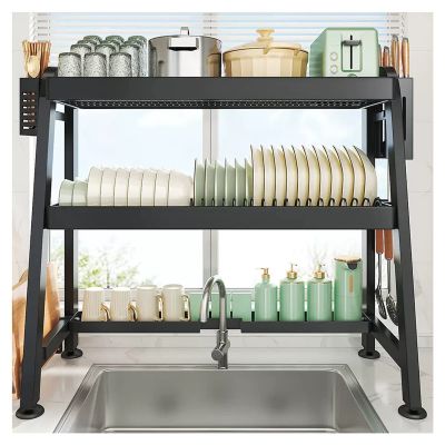 Cup Hanging Set,Over Sink Dish Drying Rack,dustproof,Adjustable Length,Over The Sink,Expandable Shelf Rack,for Kitchen Counter (Color : Black, Size : 66cm) (Black 86cm)