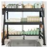 Cup Hanging Set,Over Sink Dish Drying Rack,dustproof,Adjustable Length,Over The Sink,Expandable Shelf Rack,for Kitchen Counter (Color : Black, Size : 66cm) (Black 86cm) view 1
