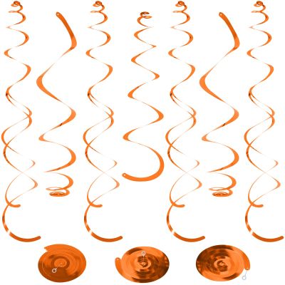 24 PCS Orange Hanging Swirl, Sparkle Ceiling Decorations, Plastic Streamer Party Decorations with Double-Swirls and Single-Swirls for Birthday Decorations, Thanksgiving DayGraduation, Baby Shower