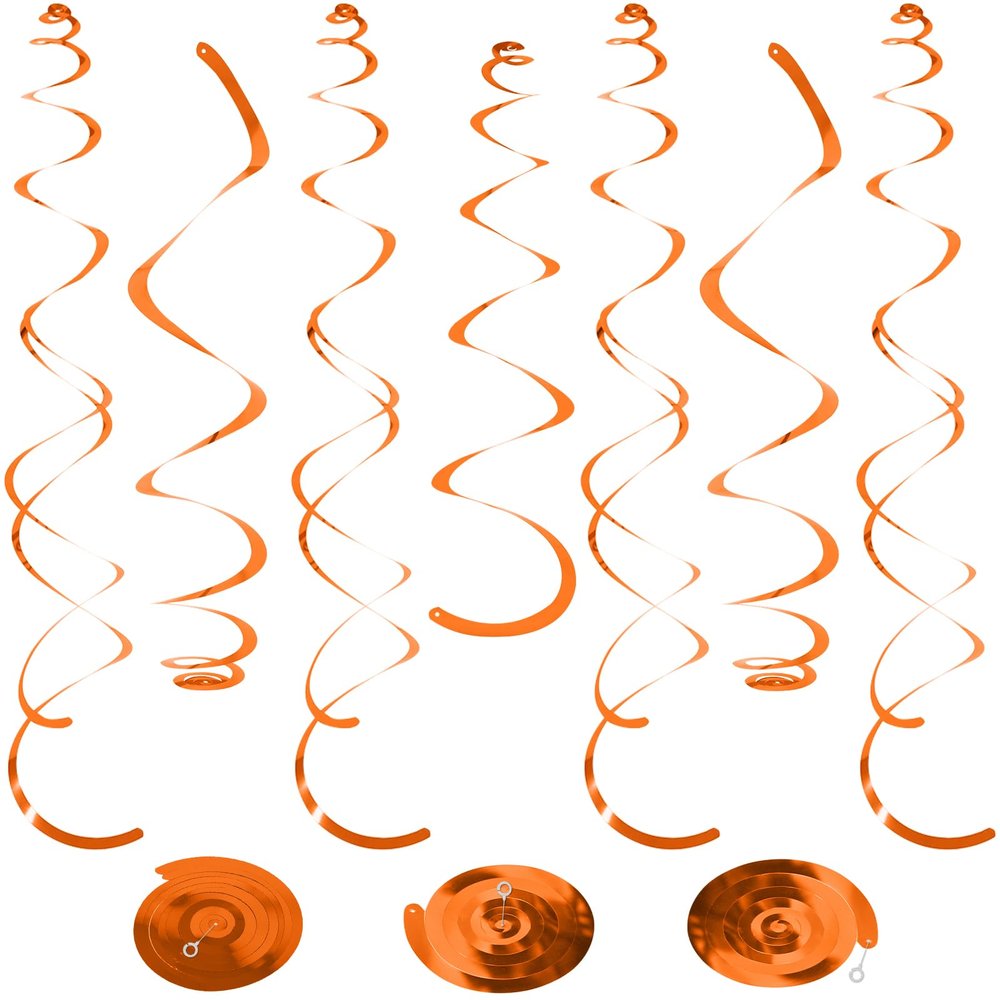 24 PCS Orange Hanging Swirl, Sparkle Ceiling Decorations, Plastic Streamer Party Decorations with Double-Swirls and Single-Swirls for Birthday Decorations, Thanksgiving DayGraduation, Baby Shower
