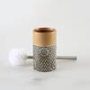 DUJEFF Retro Coffee Round Toilet Bowl Brush and Holder, Toilet Cleaner Brush Set with Stainless Steel Handle, Ceramic Toilet Brush and Holder for Bathroom view 2