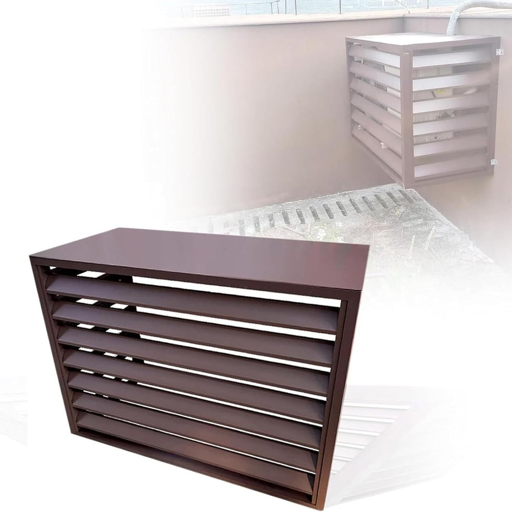 Air Conditioner Fence Screen Ac Covers, Aluminum Air Conditioning Cover Decorative Privacy Fence Screen, Split Air Conditioner Cover for Outside Units to Ac Units,Brown-110*60*80cm/43*24*32in