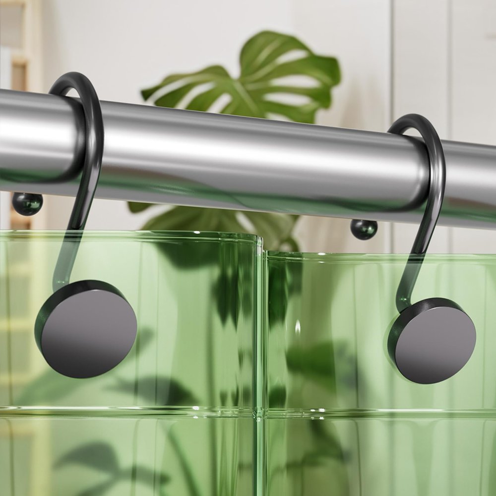 AmazerBath Shower Curtain Hooks, Shower Curtain Rings Heavy Duty Modern Decorative Black Shower Curtain Hooks Rust Proof Smooth Glide Shower Hooks for Shower Curtain Liner Shower Rod Hook, 12Pcs