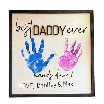 IZI POD Father's Day Handprint 2024, Custom Hands Print Sign, Hands Down Best Dad Ever Wooden Sign, Handprint Keepsake, Gift for Dad, Papa, Grandpa, Birthday, Father's Day, Christmas 1, Style 1